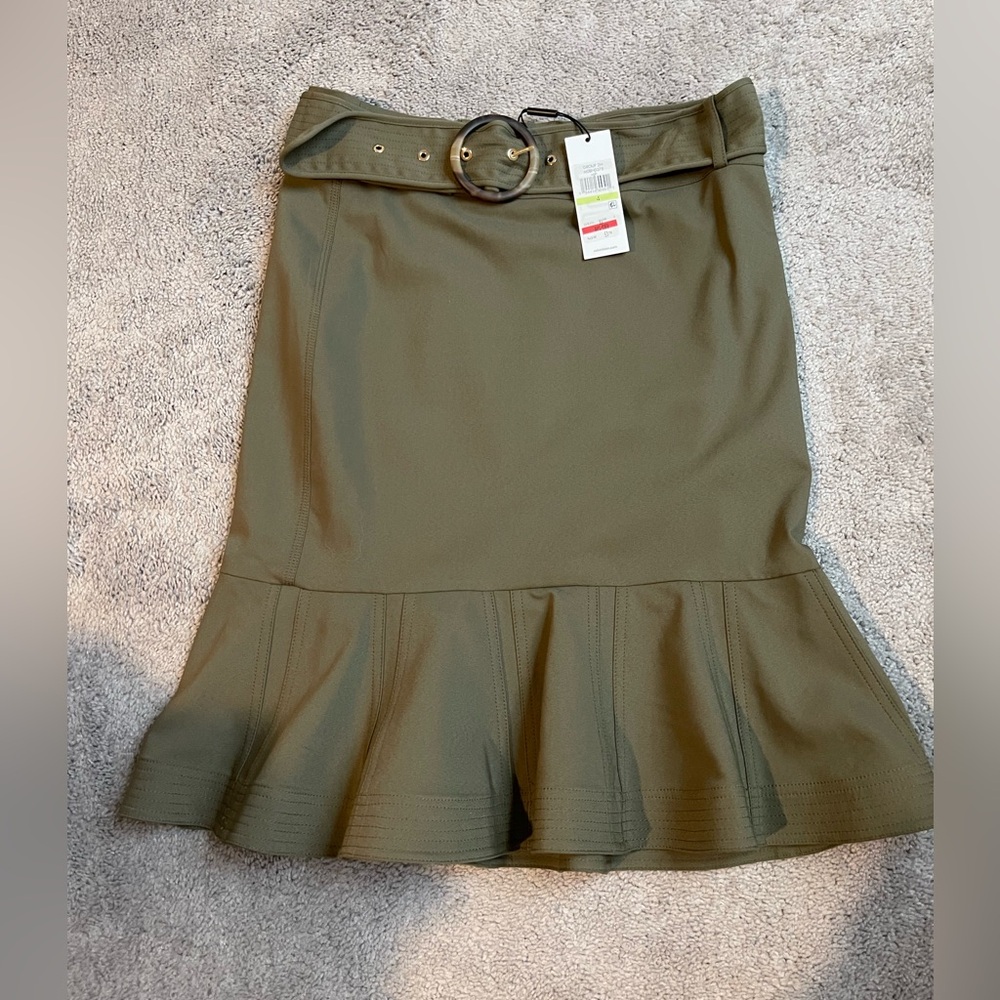 Calvin Klein Belted Ruffle-Hem Skirt